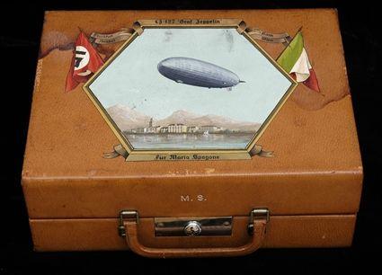 Appraisal: GRAF ZEPPELIN LEATHER TRAVEL CASE The lid with hexagonal painting