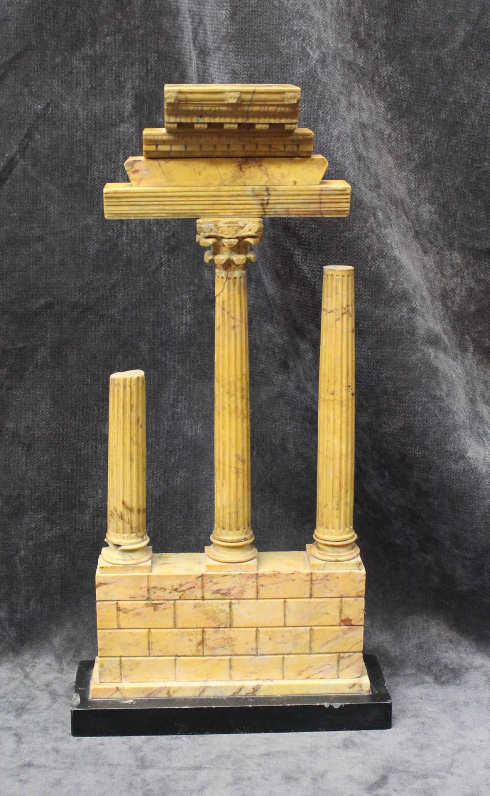 Appraisal: ITALIAN GRAND TOUR ARCHITECTURAL SIENNA MARBLE MODEL Temple of Castor