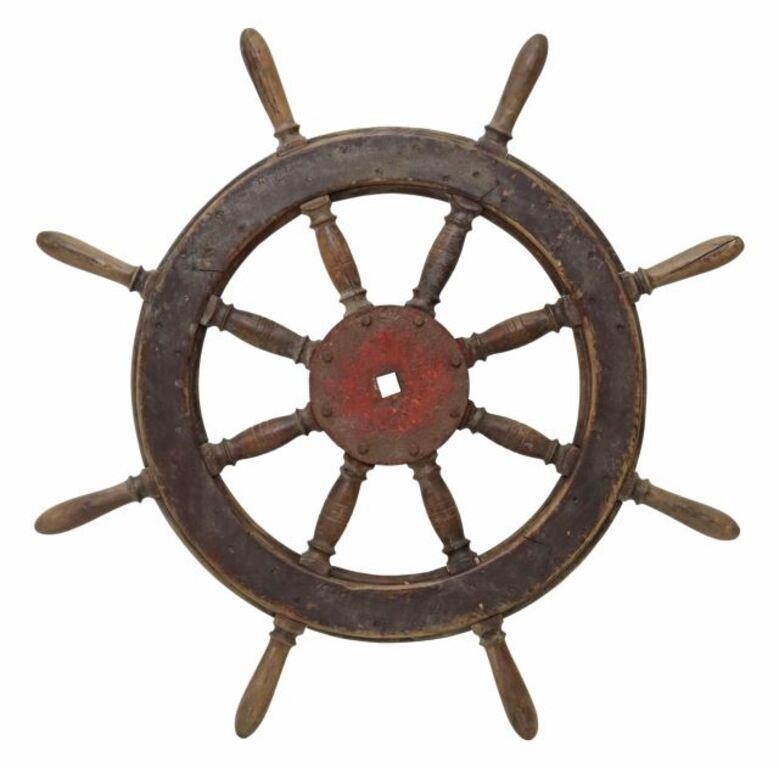 Appraisal: Large iron and wood ship's wheel eight spokes approx diam