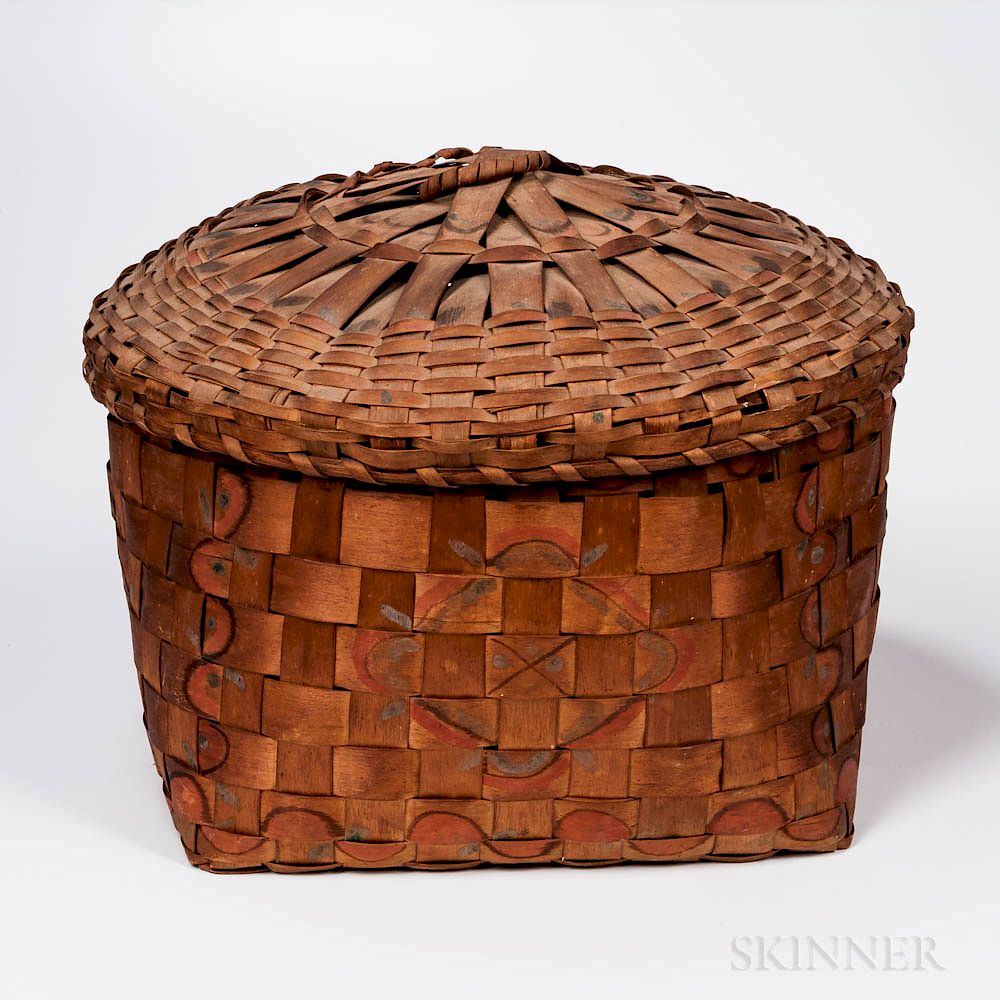 Appraisal: Large Covered Native American Paint-decorated Basket Large Covered Native American