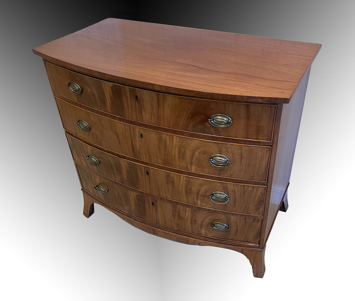 Appraisal: AMERICAN MAHOGANY DRAWER HEPPLEWHITE BOWFRONT CHEST Original brasses Ca Approx