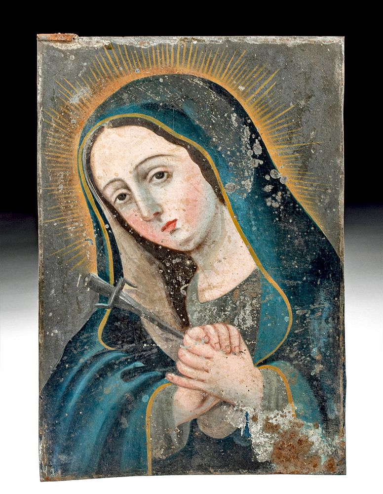 Appraisal: Antique Mexican Retablo - Mater Dolorosa Latin America Mexico th