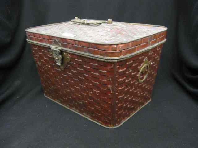 Appraisal: Large Tin Biscuit Box picnic basket design circa '' x