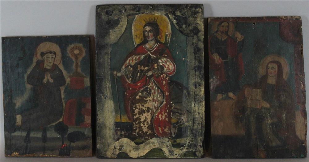 Appraisal: THREE MEXICAN SCHOOL RETABLOS all oil on board one of