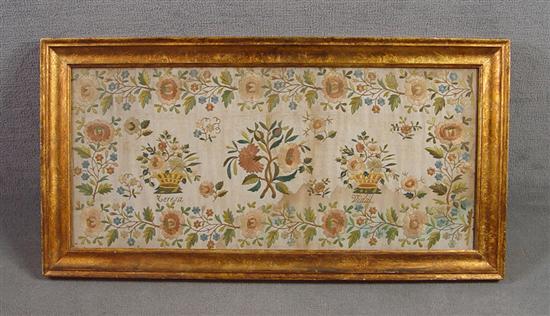 Appraisal: Early European Embroidery Two baskets of flowers with central floral