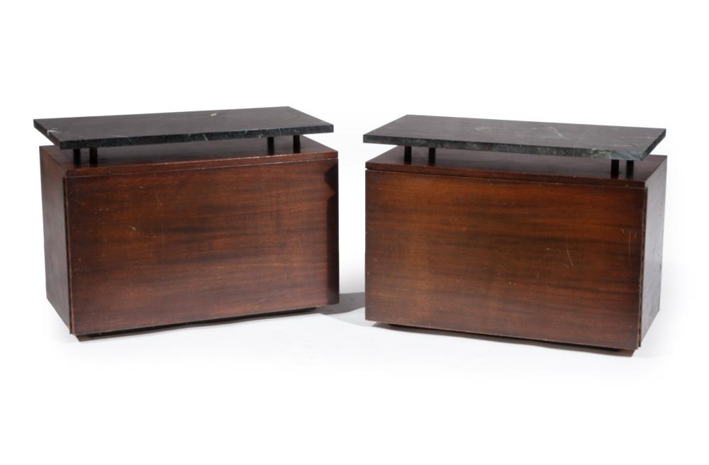 Appraisal: Pair of Mid-Century Modern Marble and Walnut End Tables floating