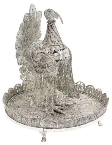 Appraisal: Peruvian silver filigree sahumador incense burner testing as silver modeled