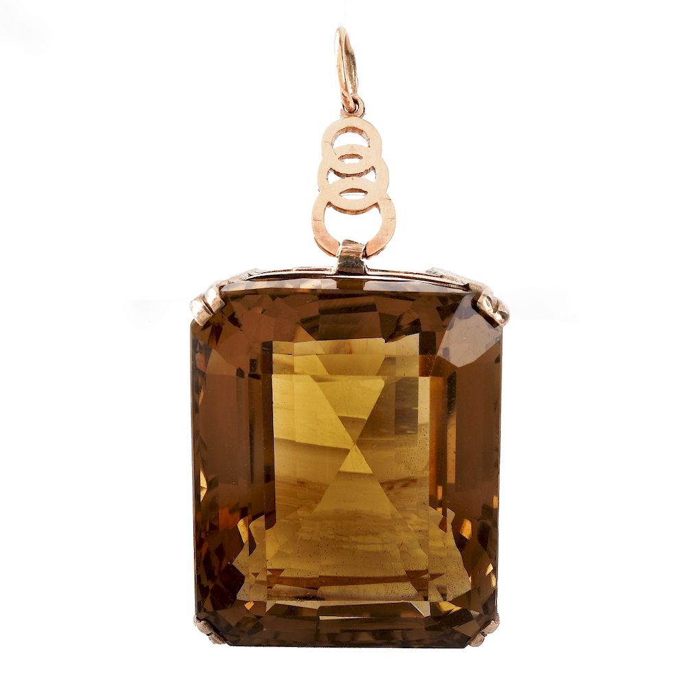 Appraisal: Carat Smokey Topaz Pendant Large Retro Carat Emerald Cut Smokey