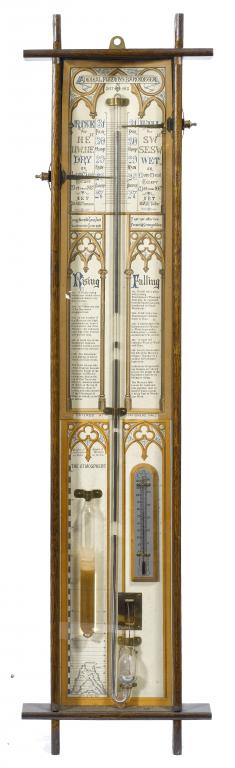 Appraisal: AN OAK ADMIRAL FITZROY'S BAROMETER with printed label and lacquered