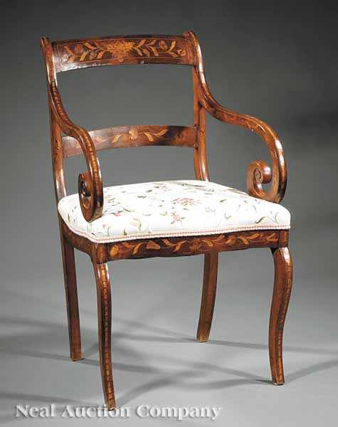 Appraisal: A Dutch Marquetry and Mahogany Armchair c in the Regency