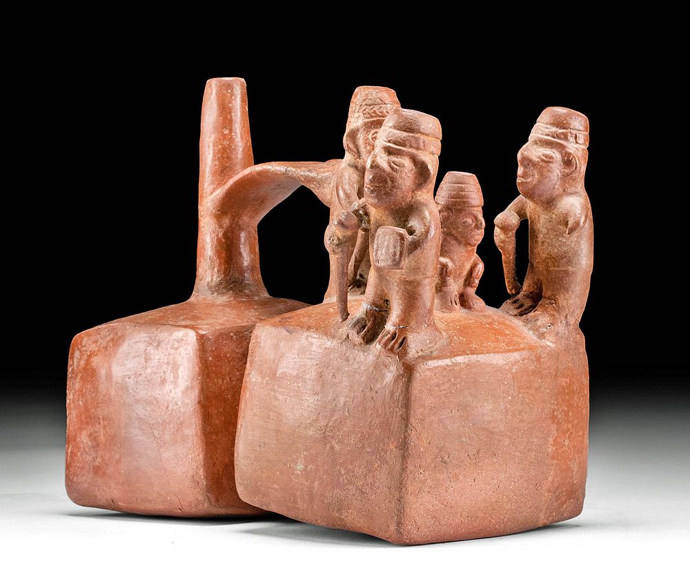 Appraisal: Sican Redware Whistle Vessel w Figures TL ex-Museum Pre-Columbian Northern