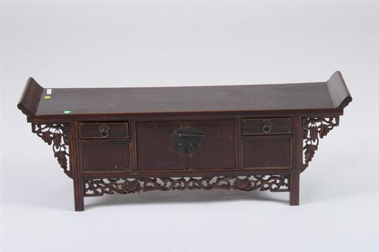 Appraisal: CHINESE LACQUERED ELMWOOD LADIES' CABINET Rectangular Top Above Two doors