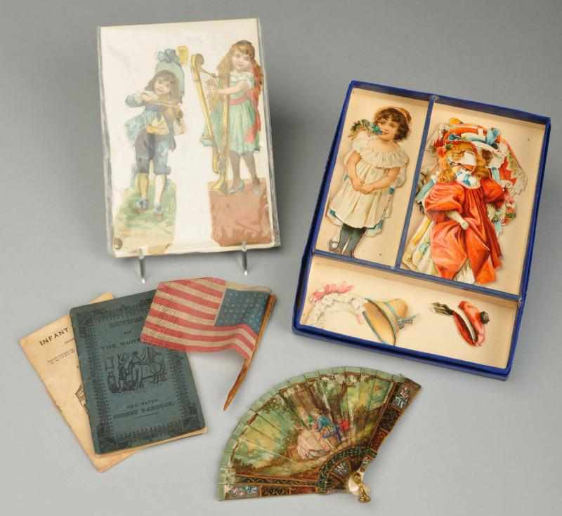 Appraisal: Lot of Doll Accessories Description Hand-painted celluloid fan set of