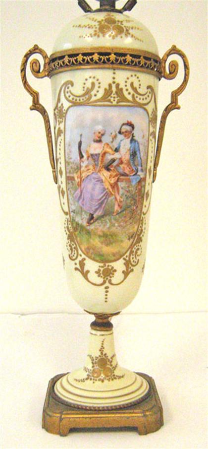 Appraisal: Sevres style porcelain urn Decorated with a reserve of a