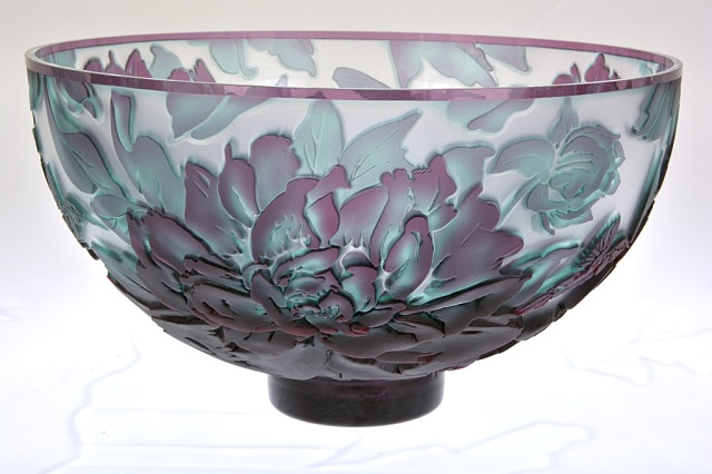 Appraisal: Pilgrim Cameo Glass Bowl Sweet Peony Pop Titled Signed and