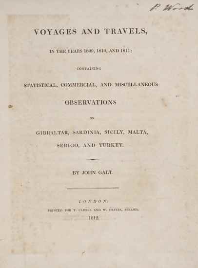 Appraisal: Levant - Galt John Voyages and Travels containing Statistical Commercial