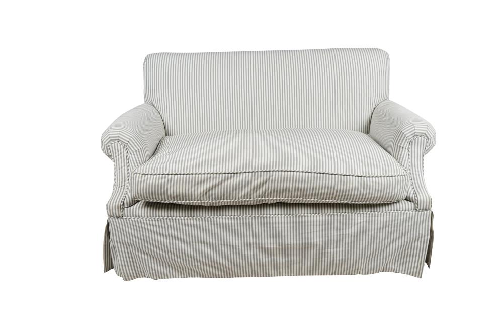 Appraisal: STRIPED UPHOLSTERED LOVESEAT inches wide inches deep inches high Condition