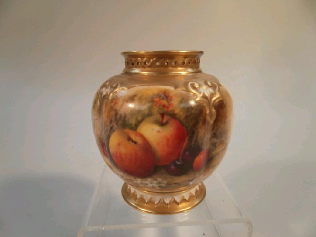 Appraisal: A Royal Worcester porcelain vase hand-painted with apples and cherries