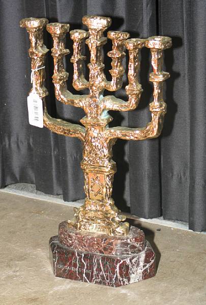 Appraisal: A Dal gilt bronze and marble menorah Salvador Dal Spanish