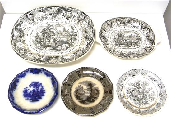 Appraisal: th C transferware large well and tree platter and two