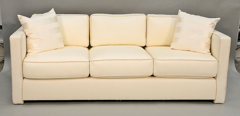 Appraisal: J Robert Scott custom Mansfield upholstered sofa having cream colored