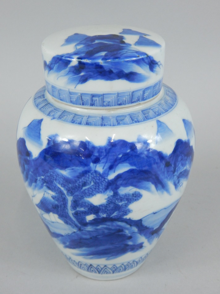 Appraisal: A Chinese blue and white jar and cover decorated with