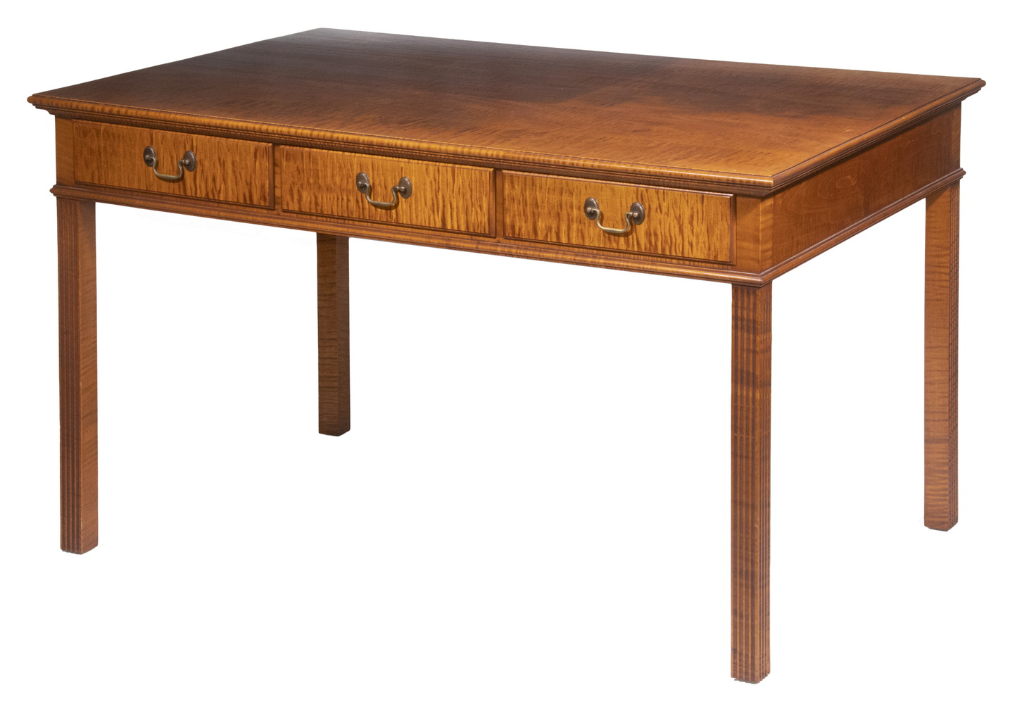 Appraisal: ELDRED WHEELER TIGER MAPLE WRITING TABLE Three-Drawer Chippendale Style Writing