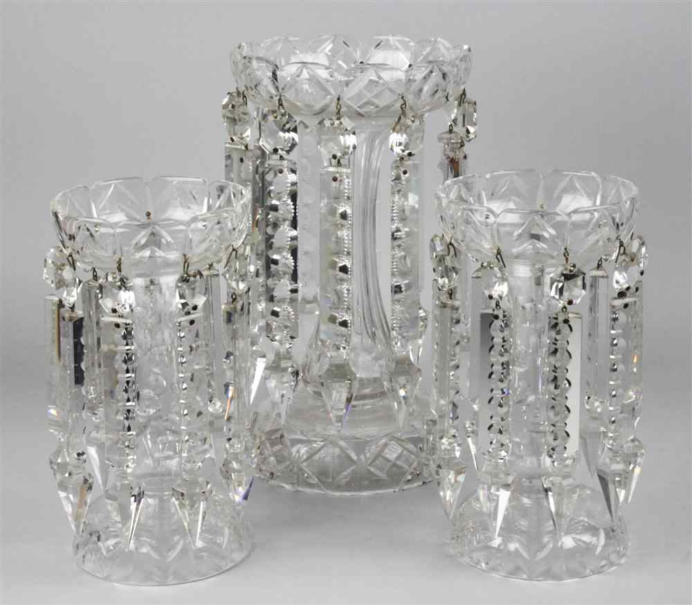 Appraisal: THREE CUT GLASS LUSTRES including one taller - h in