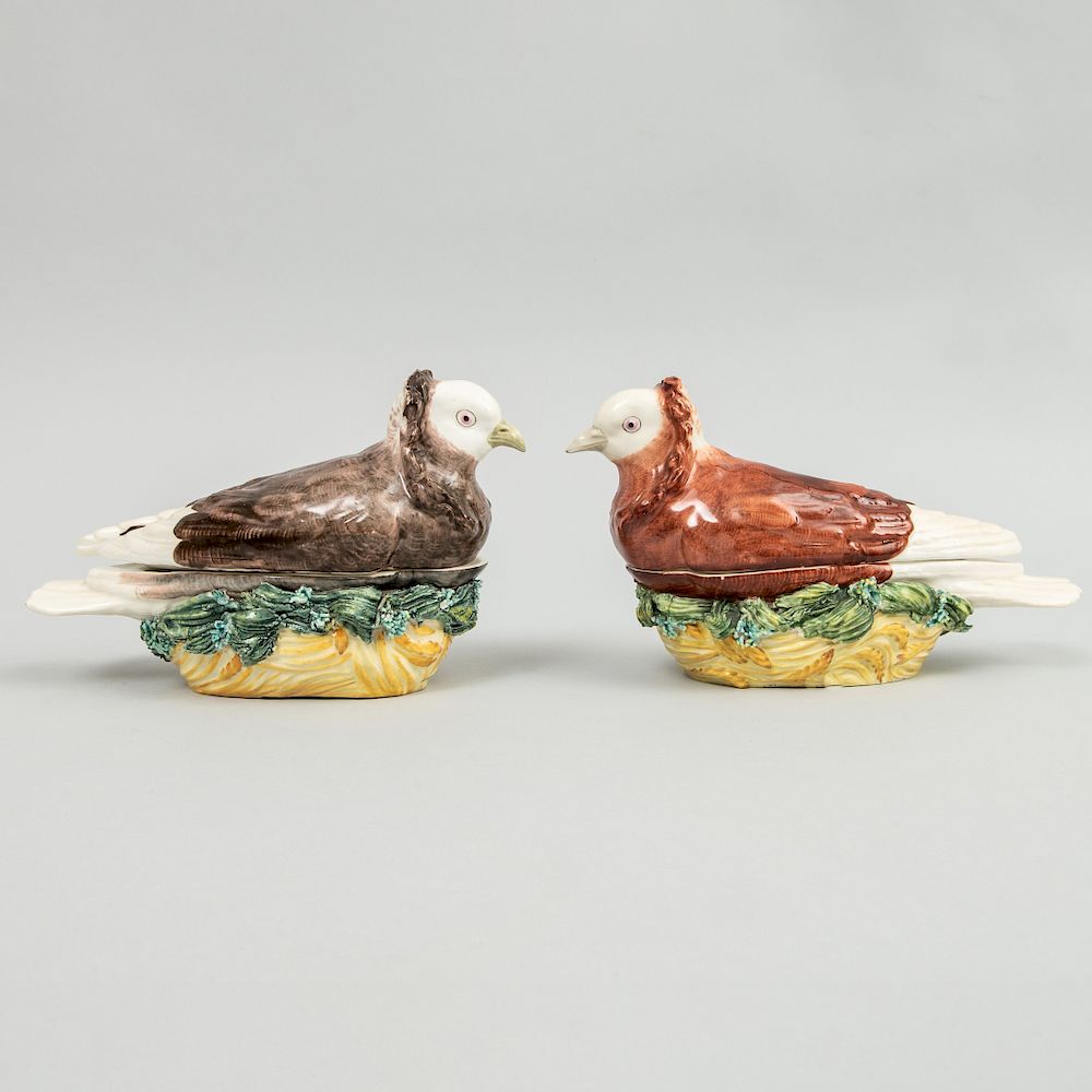 Appraisal: Pair of Continental Porcelain Pigeon Form Boxes and Covers Each