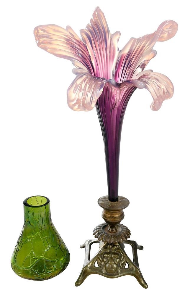 Appraisal: Two Bohemian Art Glass Vases Continental th century purple floriform