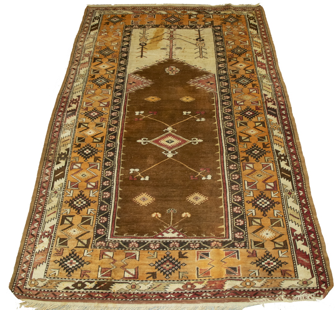 Appraisal: TURKISH PRAYER RUG ' X ' Turkish prayer rug Red-rust