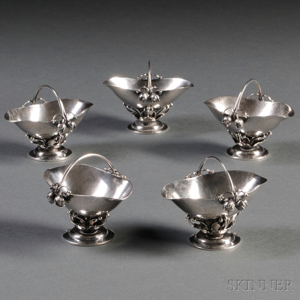 Appraisal: Five Georg Jensen Sterling Silver Nut Baskets Denmark - each