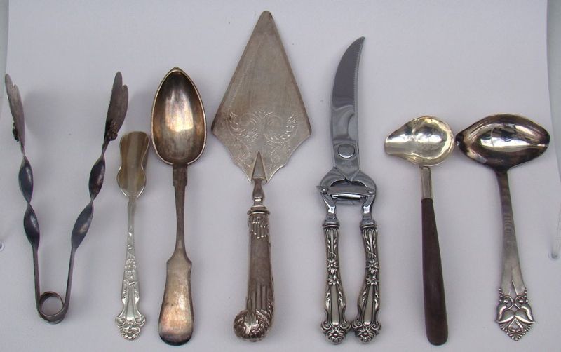 Appraisal: SEVEN STERLING SILVER SERVING PIECES By various makers Consists of