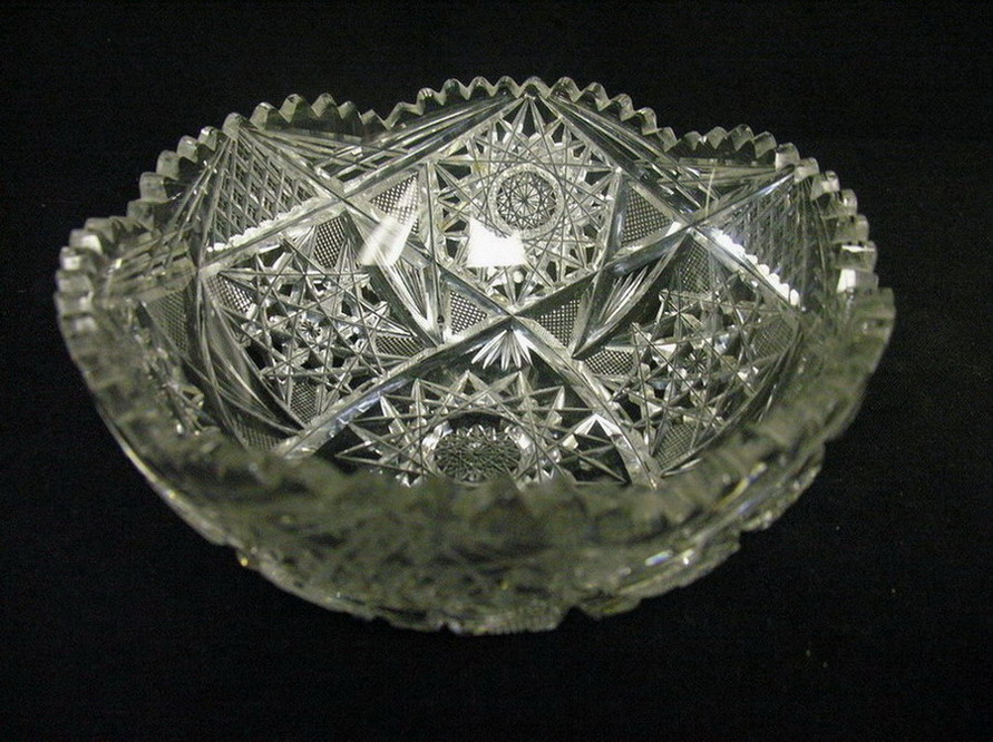 Appraisal: ABP CUT GLASS CRYSTAL BOWL Hobstars motif Nice cut Size