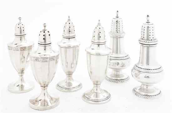 Appraisal: Six Pairs of American Sterling Silver Casters comprising two pairs