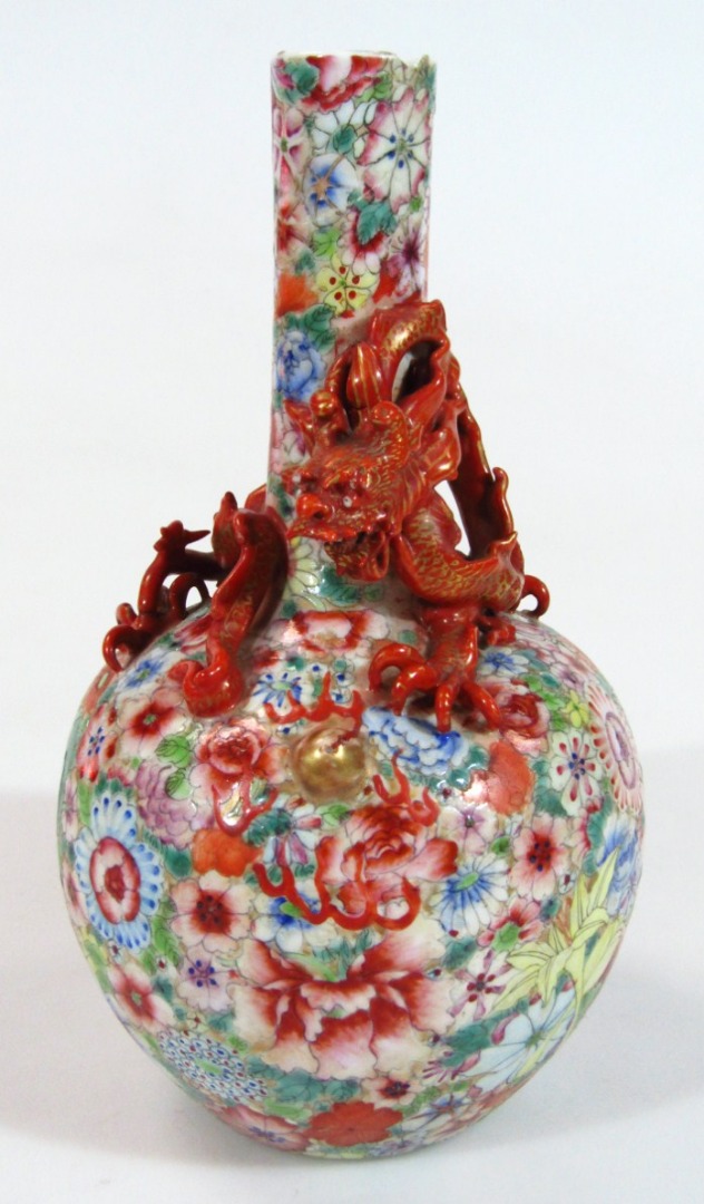 Appraisal: A highly decorative Chinese porcelain Kangxi style vase with cylindrical