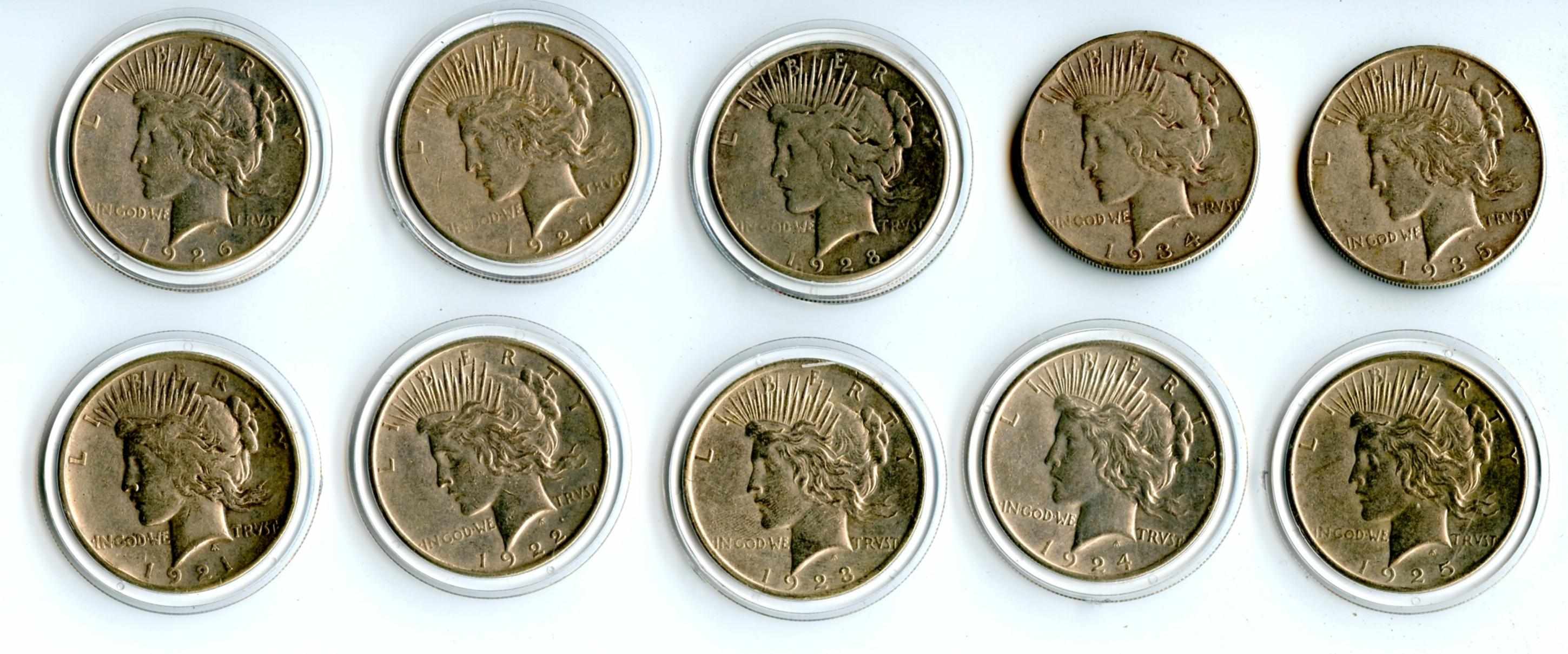 Appraisal: Circulated Peace Dollar Date Set coins Included are Peace -S