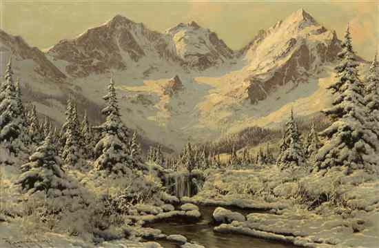 Appraisal: Laszlo Neogrady Hungarian - Mountain Waterfall in Winter oil on