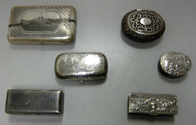 Appraisal: COLLECTION OF CONTINENTAL SILVER BOXES Hinged lidded of various forms