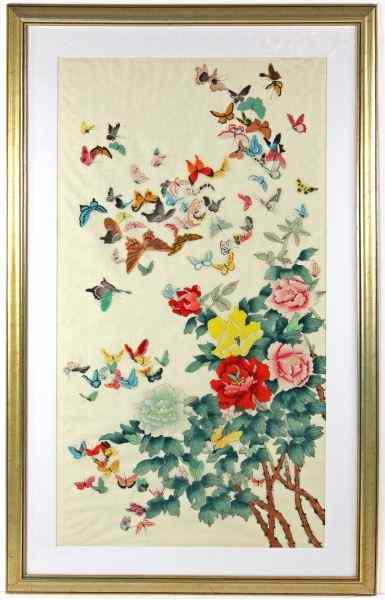 Appraisal: Chinese Watercolor Paintingnumerous butterflies and peonies in bright colors matted