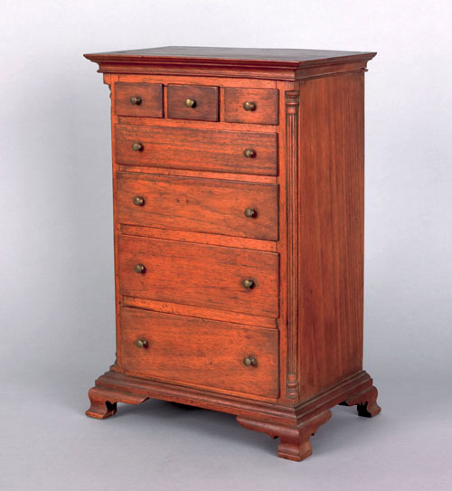 Appraisal: Pennsylvania Chippendale walnut miniature tall chest ca with three short