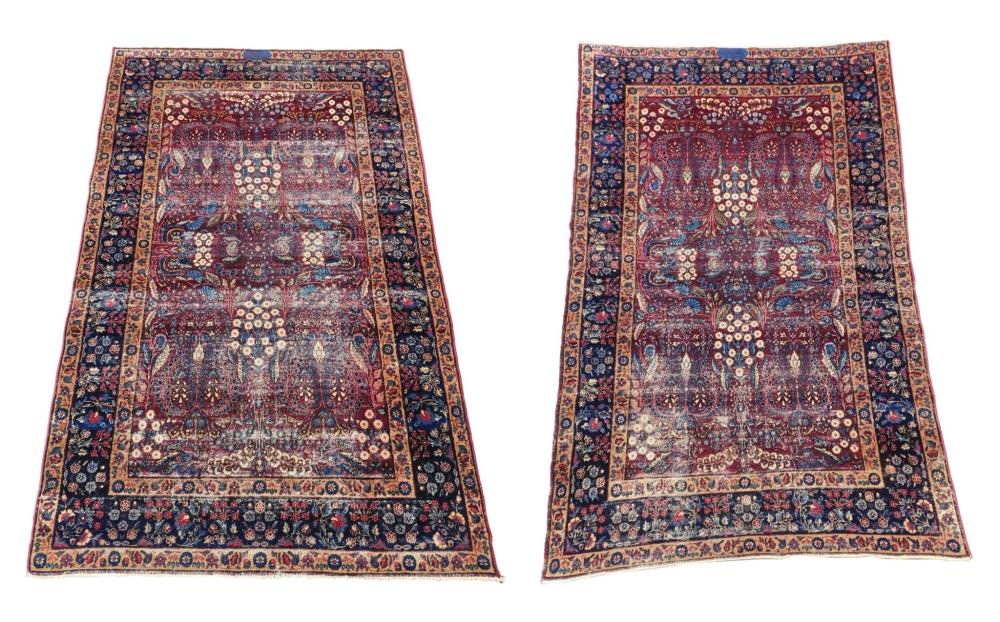 Appraisal: RUGS Pair of Antique signed Persian Kirmans wool on cotton