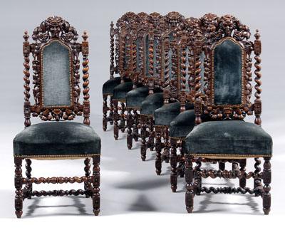 Appraisal: Set of eight Bacchus dining chairs each carved oak throughout