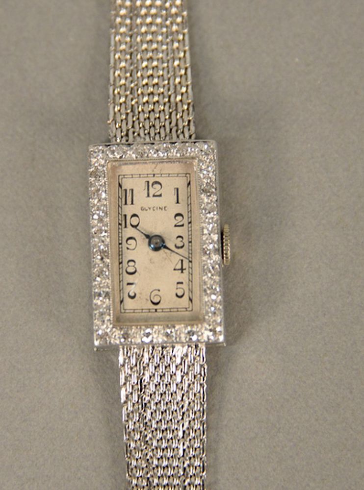 Appraisal: Glycine karat white gold ladies wristwatch with diamond surround lg