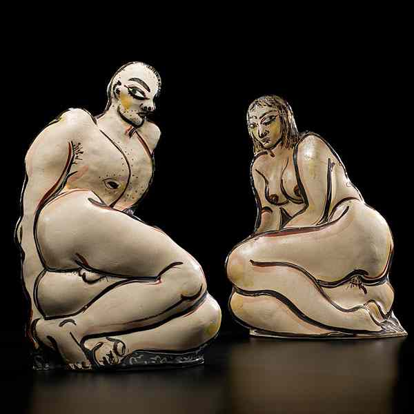 Appraisal: Akio Takamori Japan USA Male and Female Pair - Porcelain