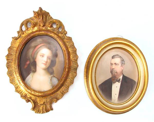 Appraisal: Two Continental porcelain oval portrait plaques one depicting a young