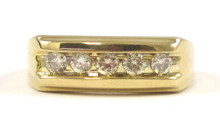 Appraisal: MAN'S DIAMOND AND FOURTEEN KARAT GOLD RING set with five