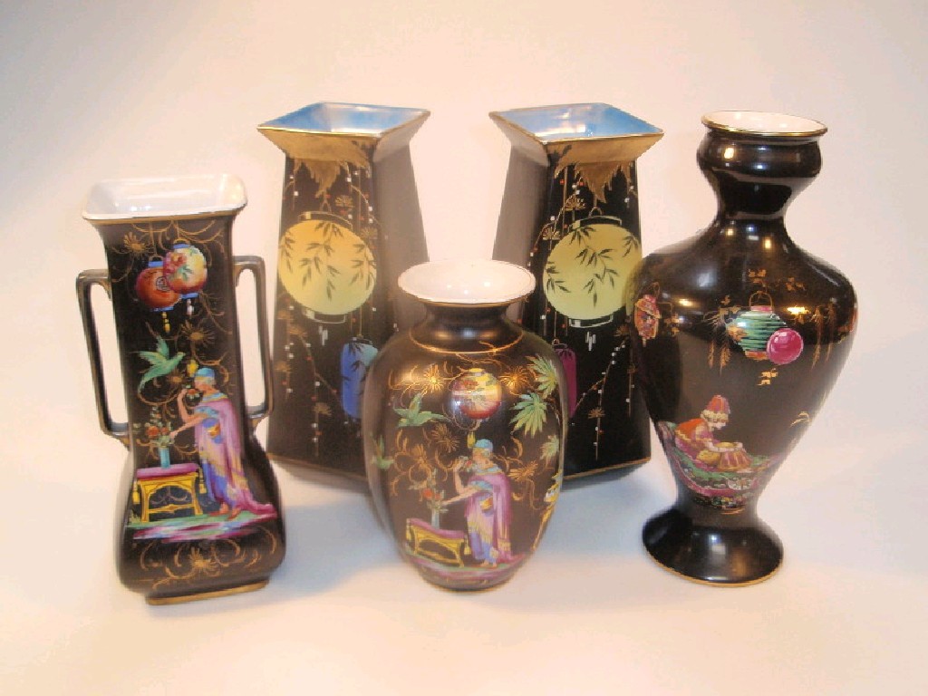 Appraisal: A pair of Sylvac Algiers vases decorated with lanterns against