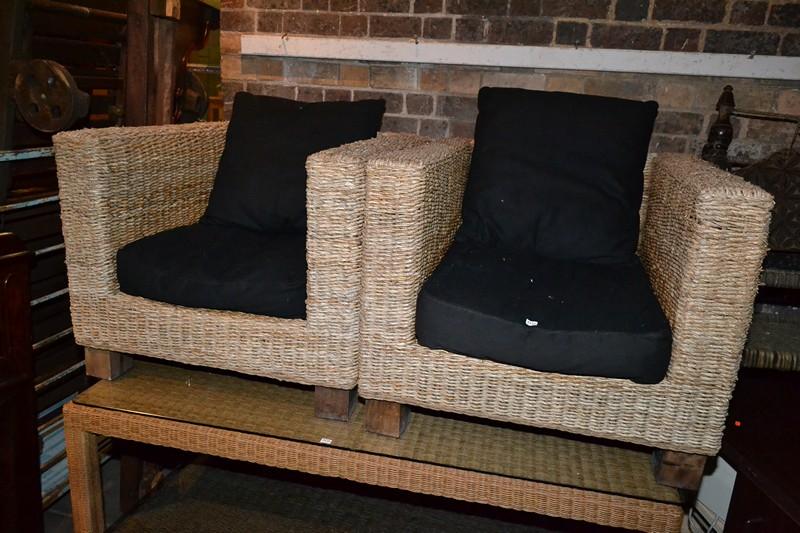 Appraisal: A CANE WOVEN OUTDOOR SETTING OF TWO SEATER TWO ARMCHAIRS