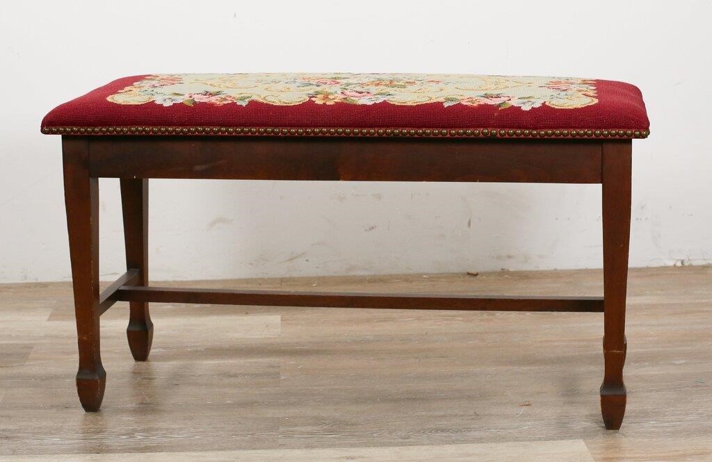 Appraisal: Provincial style piano bench with needlepoint top American Early th